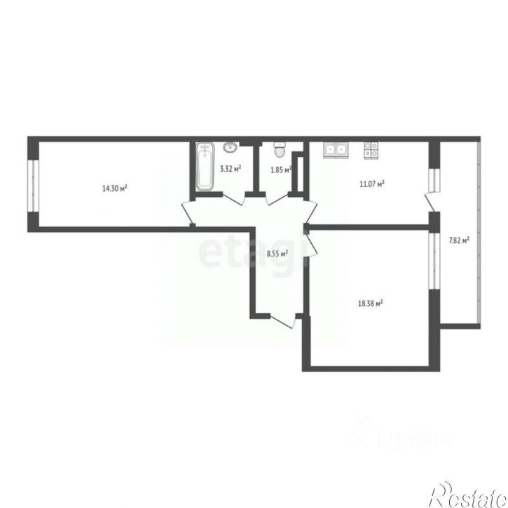 2-комн квартира Переселенческая улица, 98,  д. 98