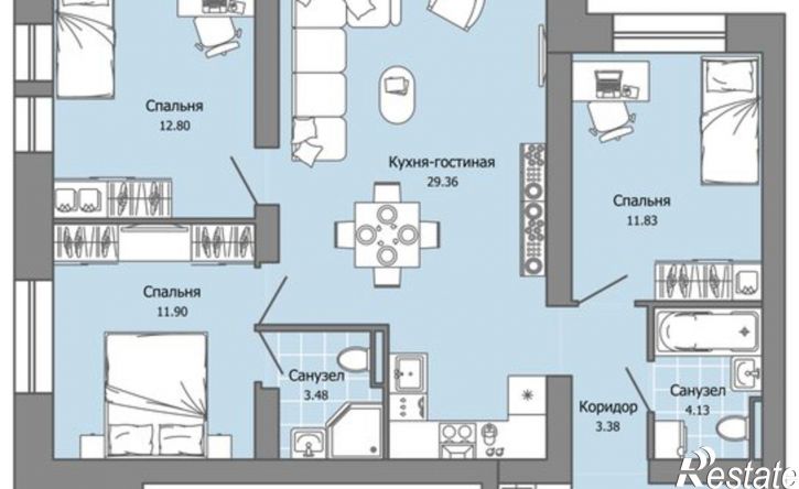 3-комн квартира в новом доме улица Дзержинского, 35,  д. 35