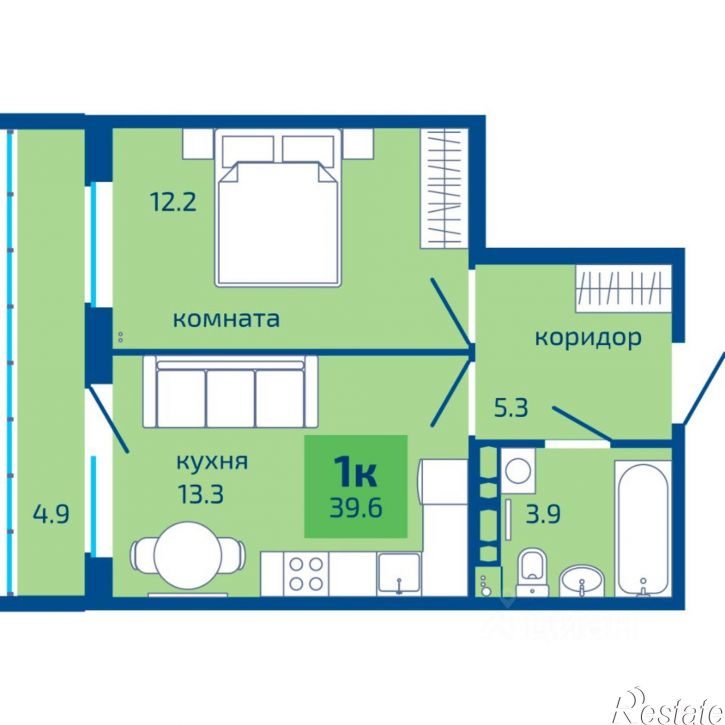 1-комн квартира в новом доме улица Гашкова, 59,  д. 59