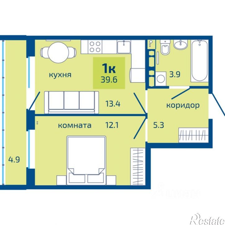 1-комн квартира в новом доме улица Гашкова, 59,  д. 59