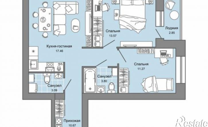 2-комн квартира в новом доме улица Дзержинского, 35,  д. 35