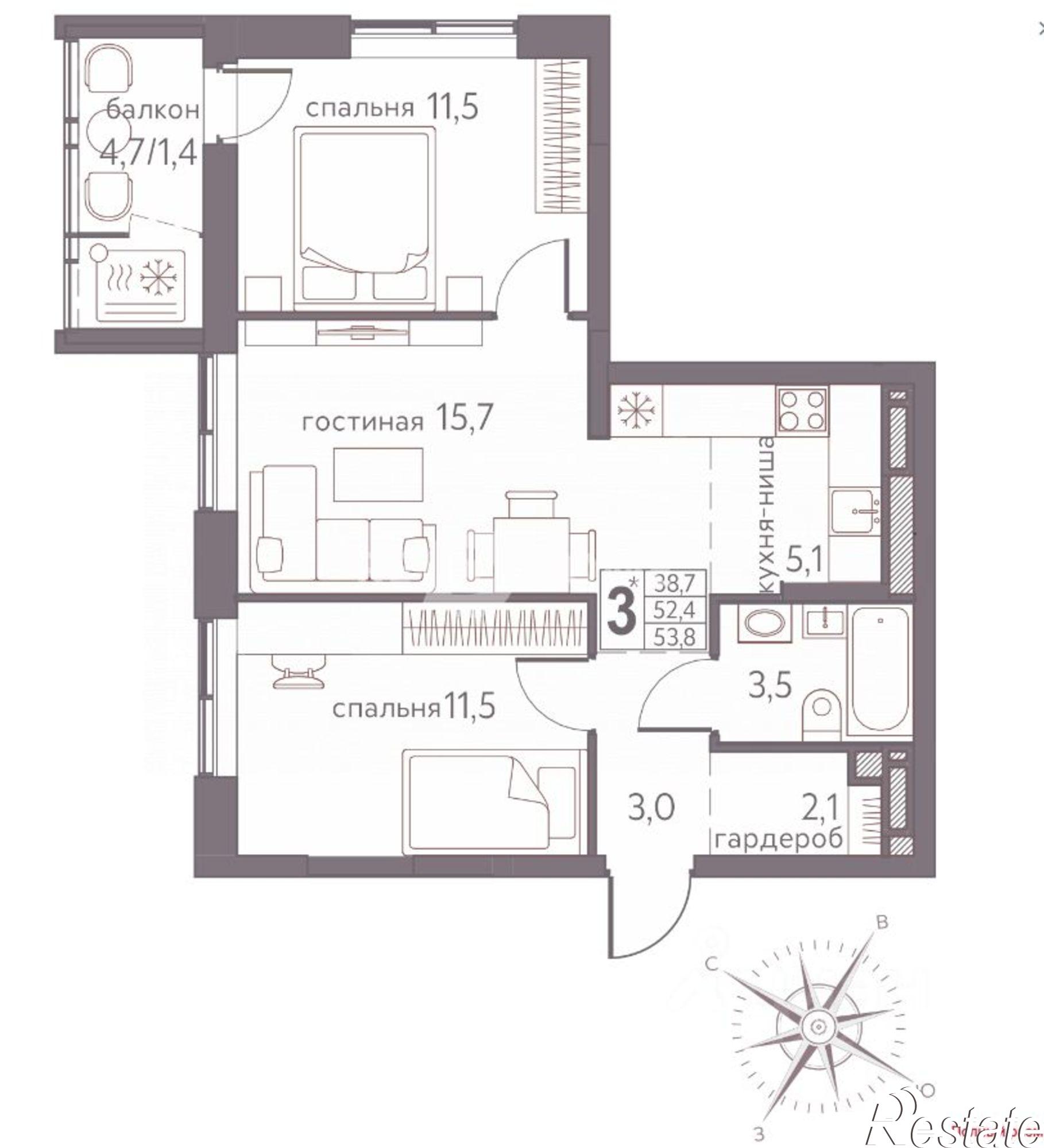 Купить квартиру за 8 550 000 рублей на ул Серебристая, 3а