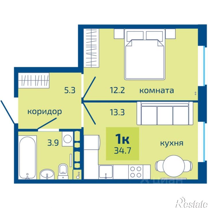 1-комн квартира в новом доме улица Гашкова, 59,  д. 59