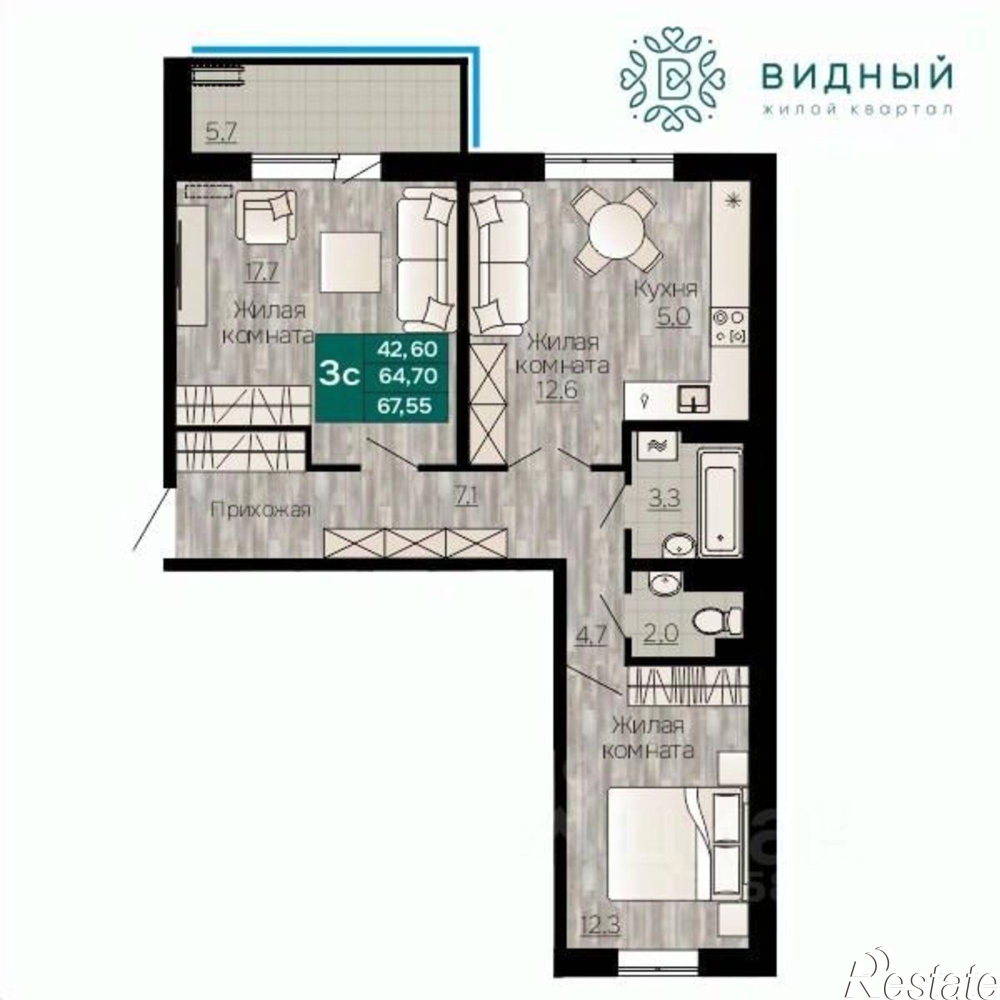 Купить квартиру за 8 964 310 рублей на ул Кавказская, 13а