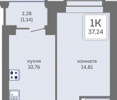 1-комн, 37 кв м, этаж 2/7 ул Кировоградская, 28
