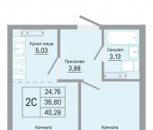 2-комн, 40 кв м, этаж 6/16 ул Автозаводская, 5б
