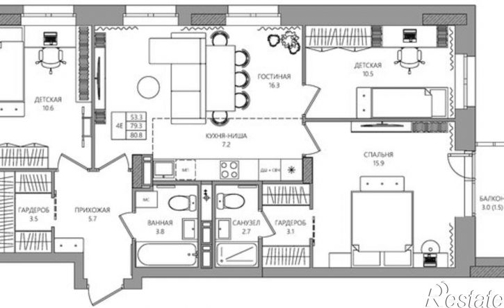 4-комн квартира в новом доме ул Левченко, 34А,  д. 34А