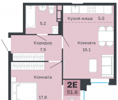 2-комн, 51 кв м, этаж 5/18 Парковый проспект, 22/1