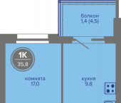 1-комн, 35 кв м, этаж 25/26 шоссе Космонавтов, 309А к1
