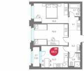 2-комн, 69 кв м, этаж 6/6 улица Максима Горького, 1