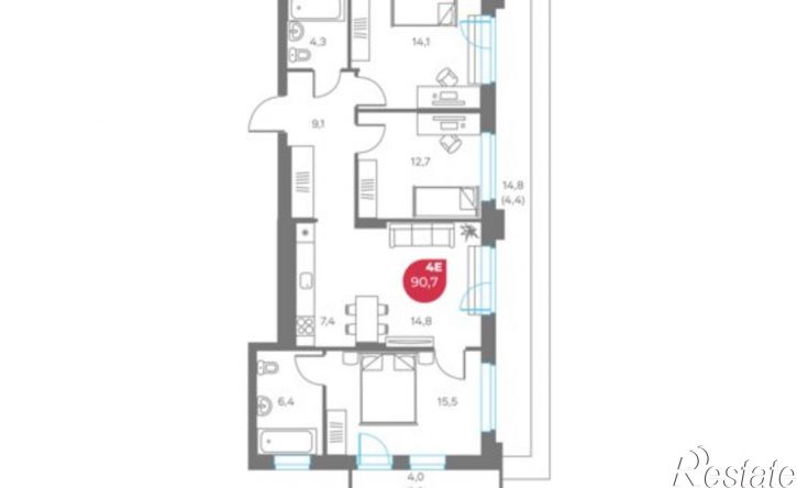 4-комн квартира в новом доме улица Максима Горького, 1,  д. 1