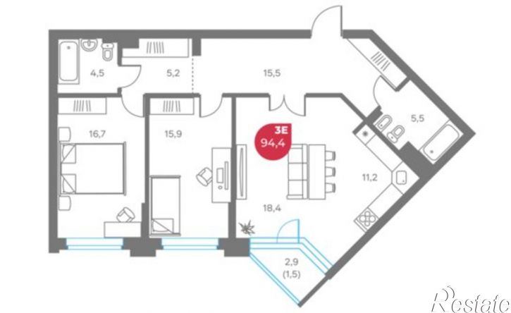 3-комн квартира в новом доме улица Максима Горького, 1,  д. 1