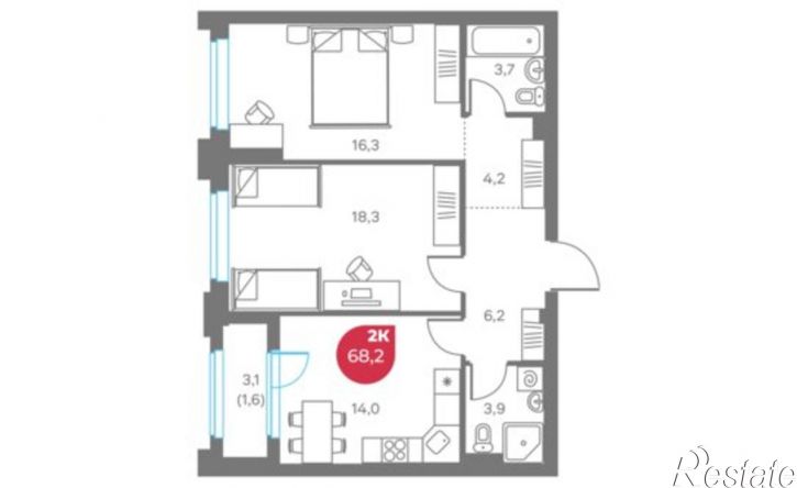 2-комн квартира в новом доме улица Максима Горького, 1,  д. 1