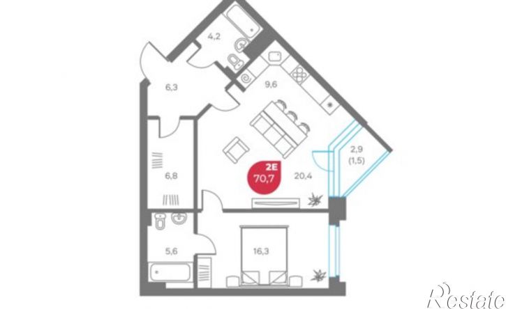 2-комн квартира в новом доме улица Максима Горького, 1,  д. 1