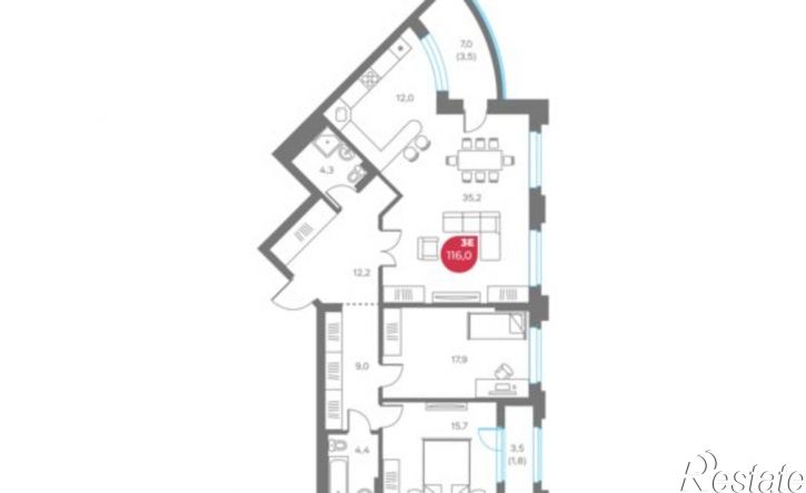 3-комн квартира в новом доме улица Максима Горького, 1,  д. 1