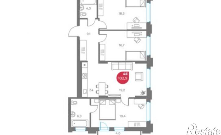 4-комн квартира в новом доме ул Монастырская, 9,  д. 9