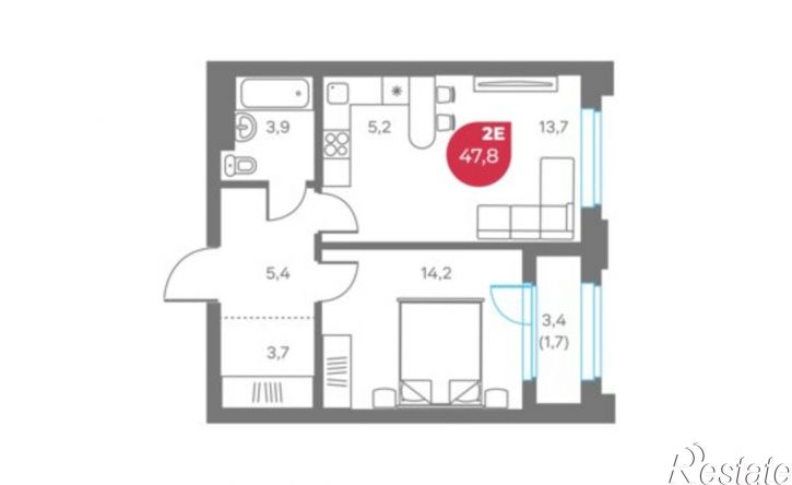 2-комн квартира в новом доме улица Максима Горького, 1,  д. 1