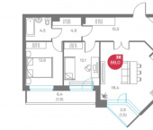 3-комн, 88 кв м, этаж 8/6 улица Максима Горького, 1