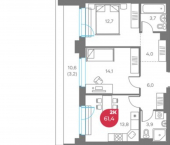 2-комн, 61 кв м, этаж 8/6 улица Максима Горького, 1