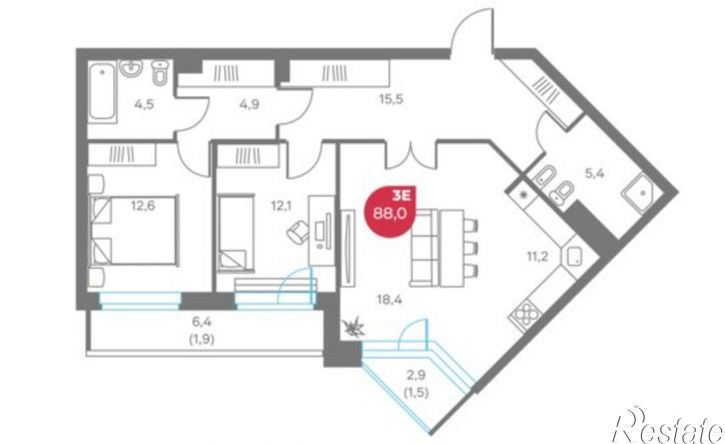 3-комн квартира в новом доме улица Максима Горького, 1,  д. 1