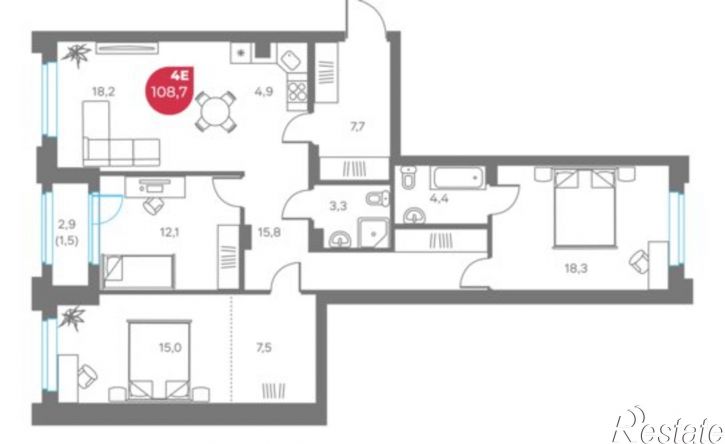 4-комн квартира в новом доме улица Максима Горького, 1,  д. 1