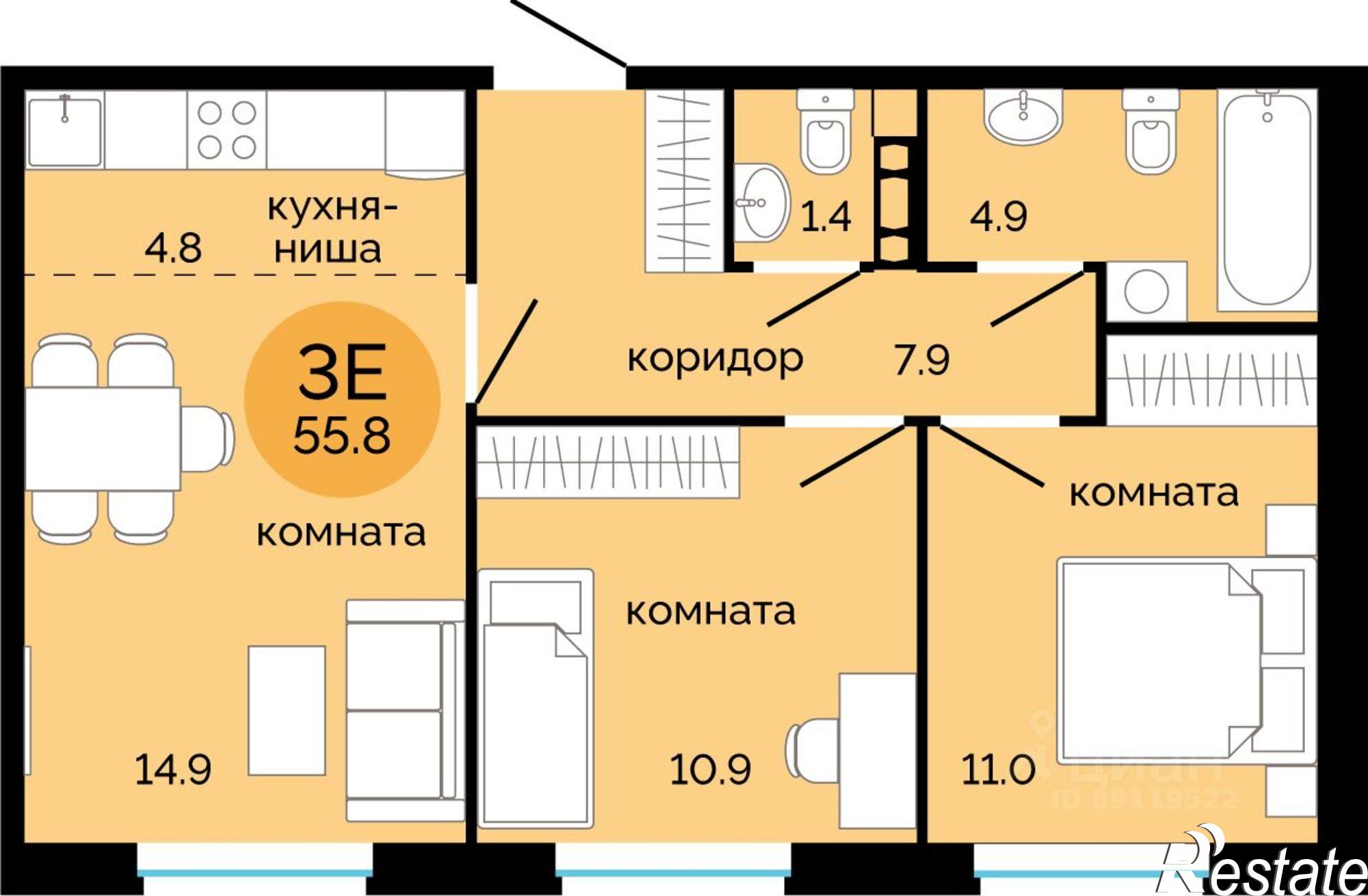 Купить квартиру за 7 417 000 рублей на улица Яблочкова, 5 к5