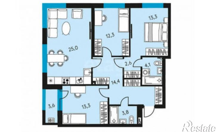 4-комн квартира в новом доме улица Луначарского, 97,  д. 97