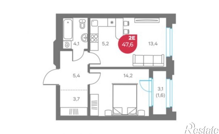 2-комн квартира в новом доме улица Максима Горького, 1,  д. 1