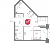 2-комн, 52 кв м, этаж 1/6 улица Максима Горького, 1