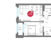 2-комн, 48 кв м, этаж 7/6 ул Монастырская, 9