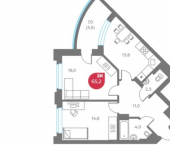 2-комн, 65 кв м, этаж 6/6 ул Монастырская, 9