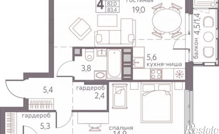 4-комн квартира в новом доме Серебристая улица, 3А,  д. 3А