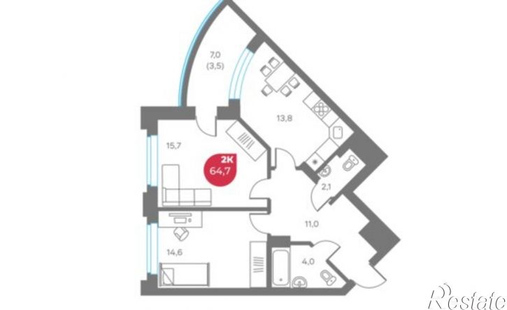 2-комн квартира в новом доме ул Монастырская, 9,  д. 9