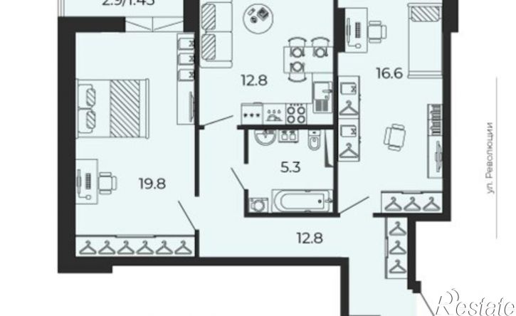 2-комн квартира улица Революции, 2А,  д. 2А