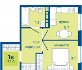 1-комн, 32 кв м, этаж 2/8 ул Целинная, 49б