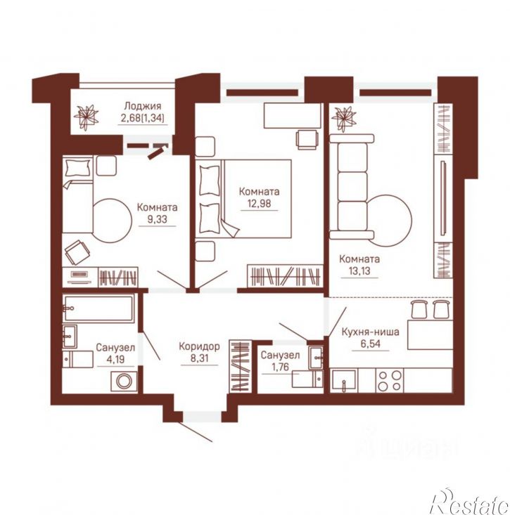 3-комн квартира в новом доме Кронштадтская улица, 41В,  д. 41В