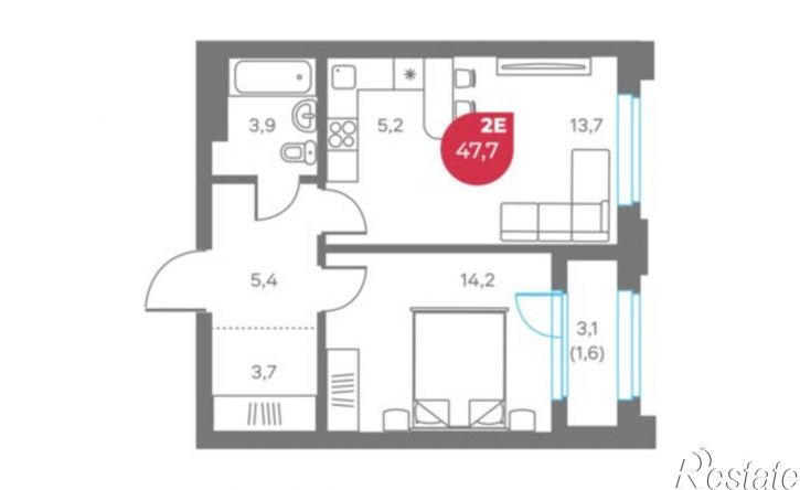 2-комн квартира в новом доме улица Максима Горького, 1,  д. 1