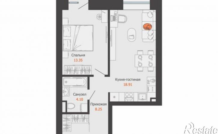 1-комн квартира в новом доме микрорайон Камская Долина