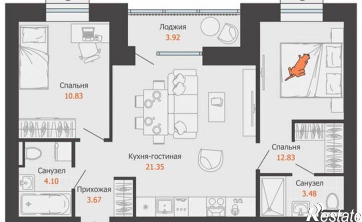 2-комн квартира в новом доме микрорайон Камская Долина