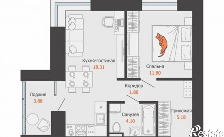 1-комн квартира в новом доме микрорайон Камская Долина