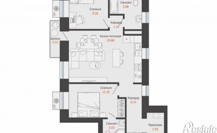 2-комн квартира в новом доме улица Спешилова, 84