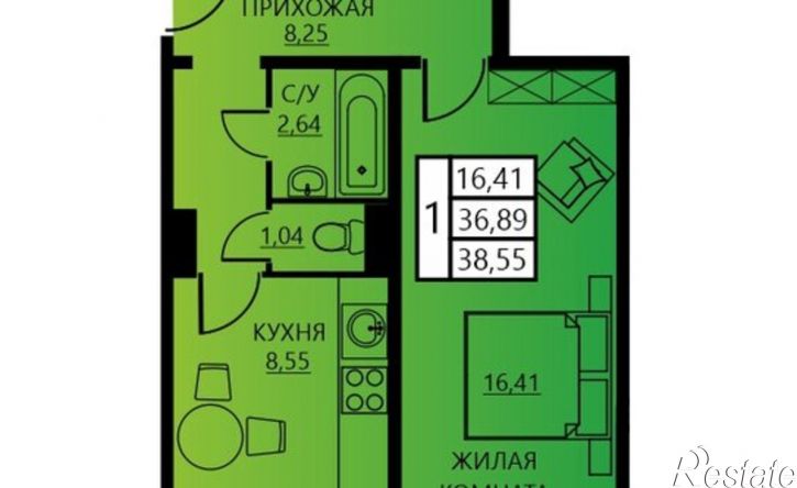 1-комн квартира в новом доме улица Гашкова, 55,  д. 55