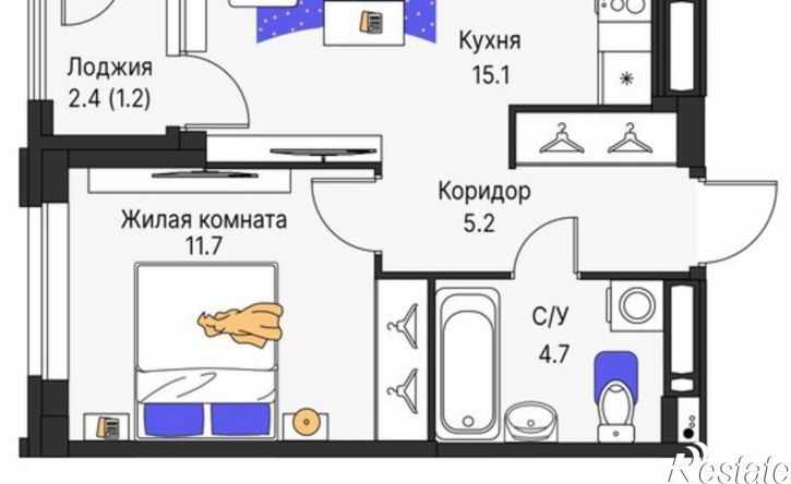 1-комн квартира в новом доме ул Карла Модераха, 8,  д. 8