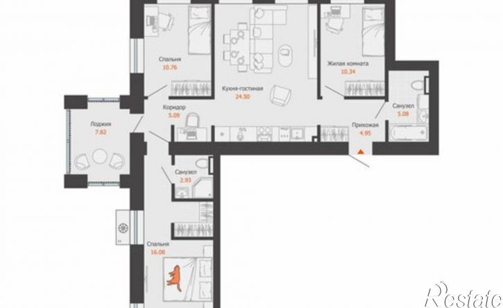 3-комн квартира в новом доме улица Спешилова, 84