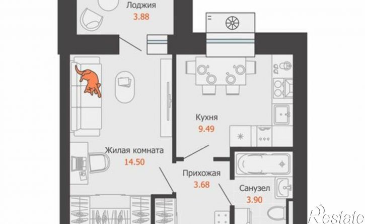 1-комн квартира в новом доме улица Спешилова, 84