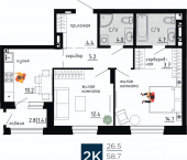 2-комн, 60 кв м, этаж 4/9 ул Газеты Звезда, 5
