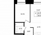 2-комн, 36 кв м, этаж 3/25 Углеуральская улица, 2