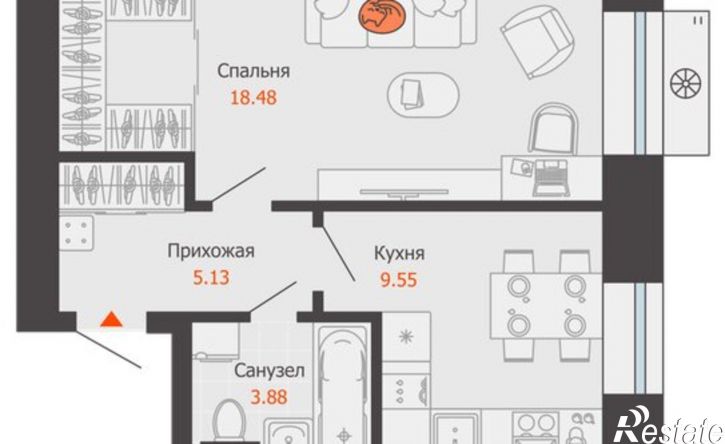 1-комн квартира в новом доме улица Спешилова, 86