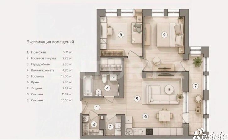 3-комн квартира Монастырская улица, 50 к1,  д. 50 к1