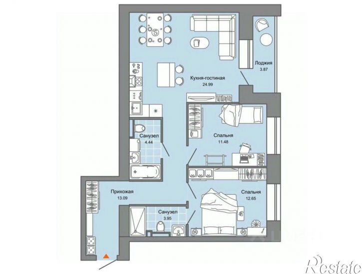 2-комн квартира в новом доме ул Дзержинского, 35б,  д. 35б